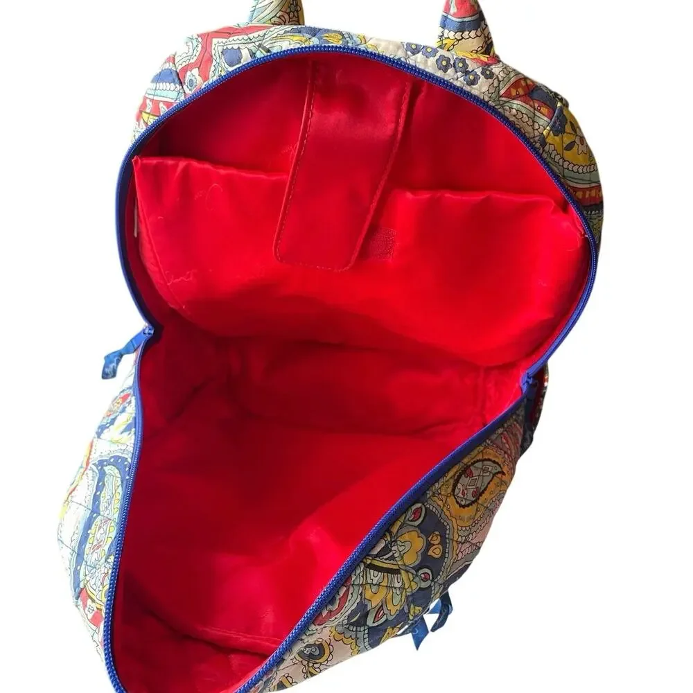 Vera Bradley Marina Paisley Quilted Cotton Backpack Blue Red Boho